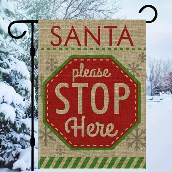 Brand New Merry Christmas Santa Please Stop Here Garden Flag - Picture 2 of 9